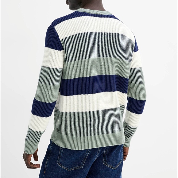 Frank and Oak green, navy and white stripes organic cotton ribbed sweater NWT - Picture 2 of 9